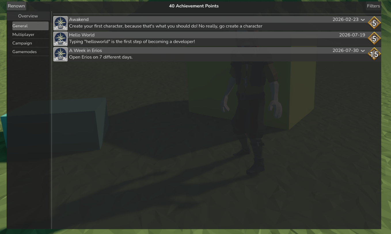 Achievements menu showcase