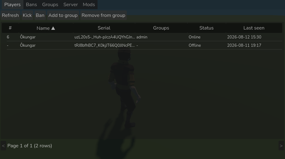 Dedicated server GUI