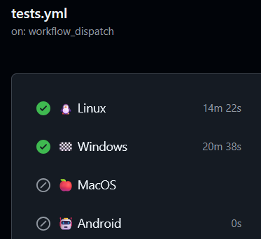 Image showing tests running on Windows Linux Mac and Android