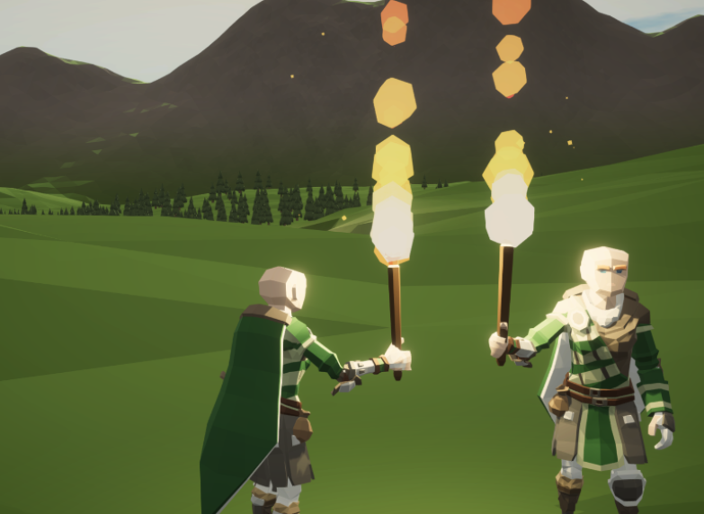 Two players holding torches